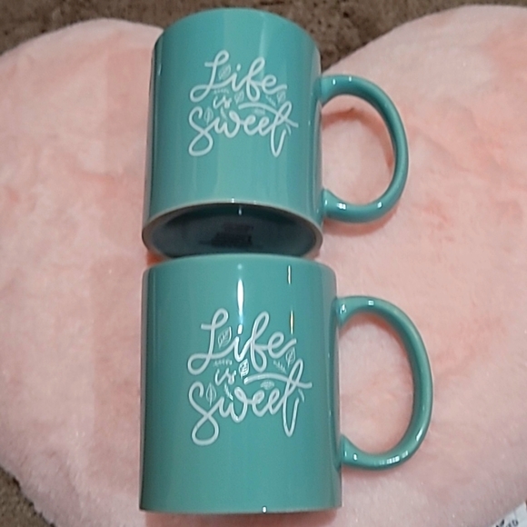 Set of 2 Life is Sweet Mugs Light Blue - Picture 1 of 6